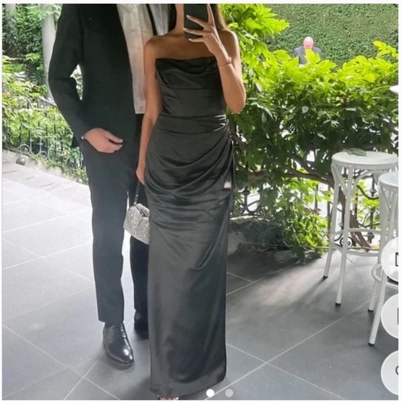 House of CB L A-C Adrienne black satin strapless corset maxi dress NWOT - Picture 14 of 14